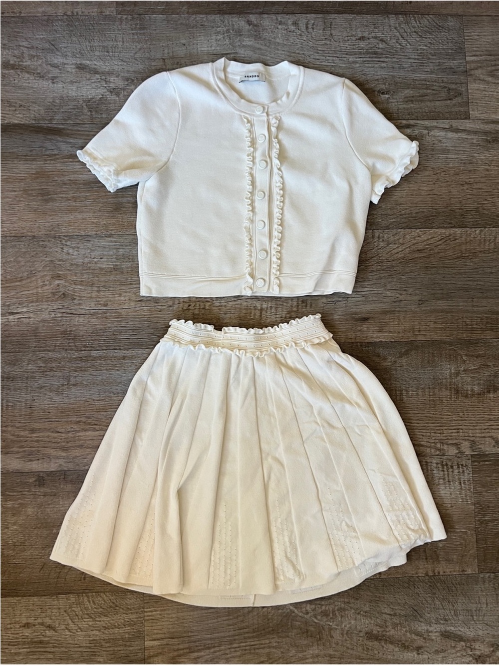 Sandro Lollia Cardigan and Ruffle Skirt in Ivory SET - Picture 2 of 3